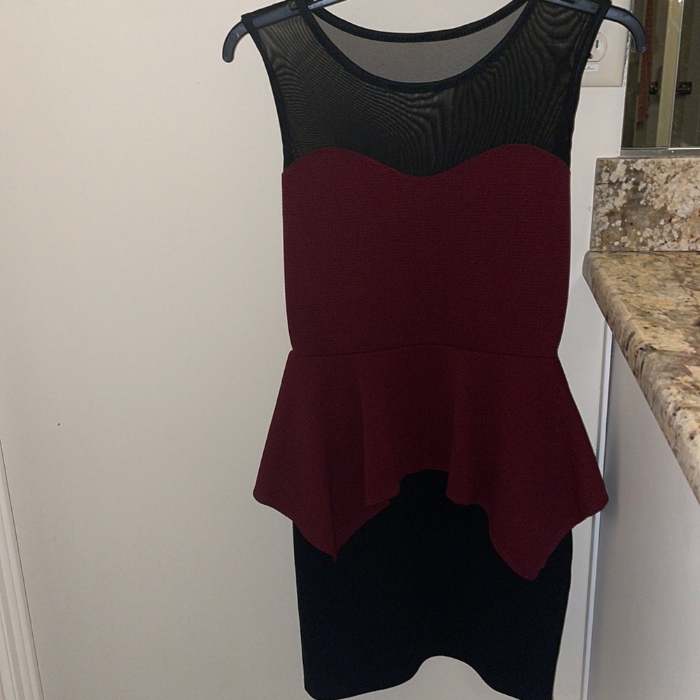 Maroon and Black Peplum Dress